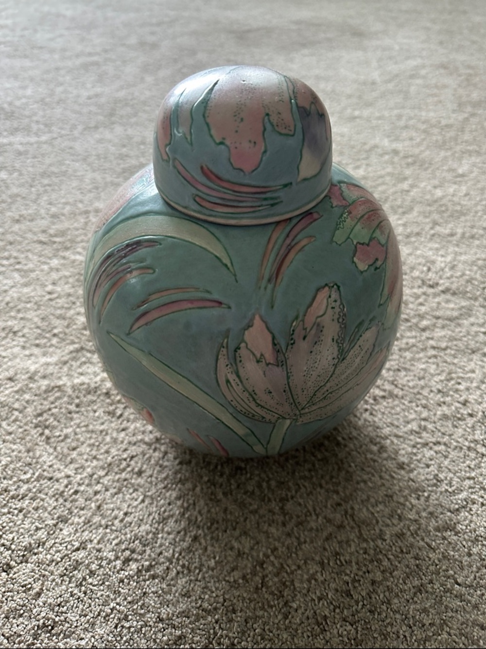 Vintage Floral Pastel Ginger Jar - Blue and Pink Ceramic